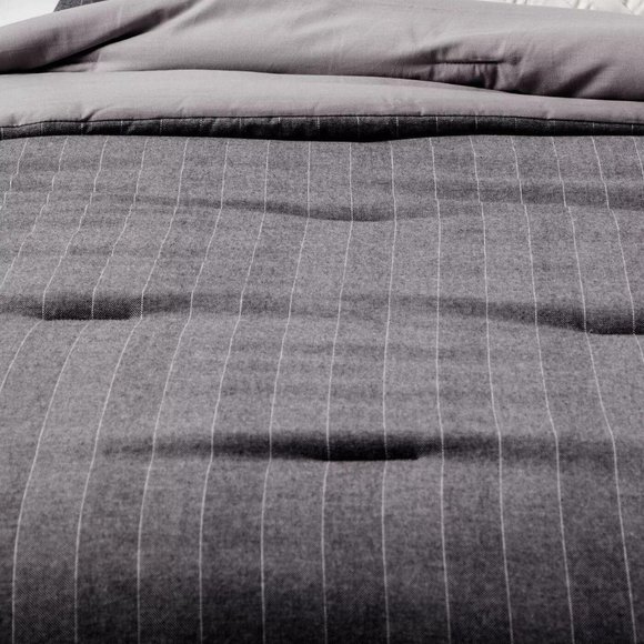 NEW 5pcQUEEN Flannel Strip Comforter Set - Picture 3 of 6